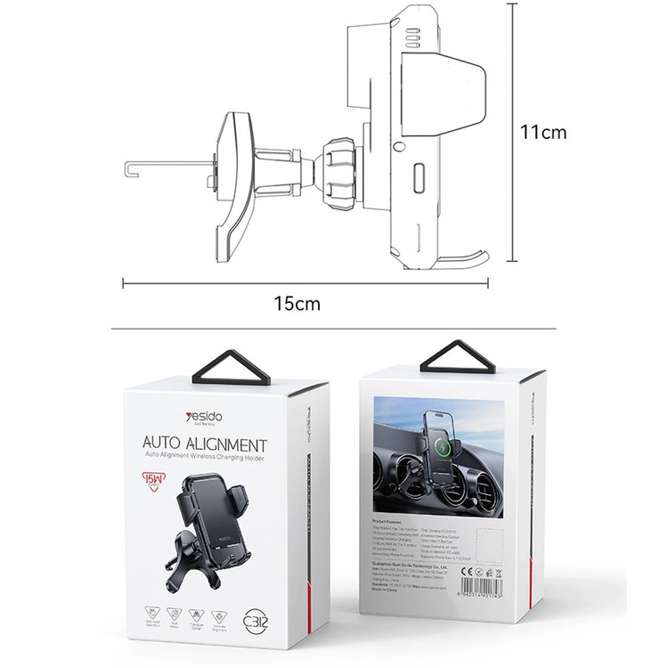 هولدر وایرلس شارژ 15 وات دریچه کولری یسیدو Yesido C312 Auto Wireless Charging holder