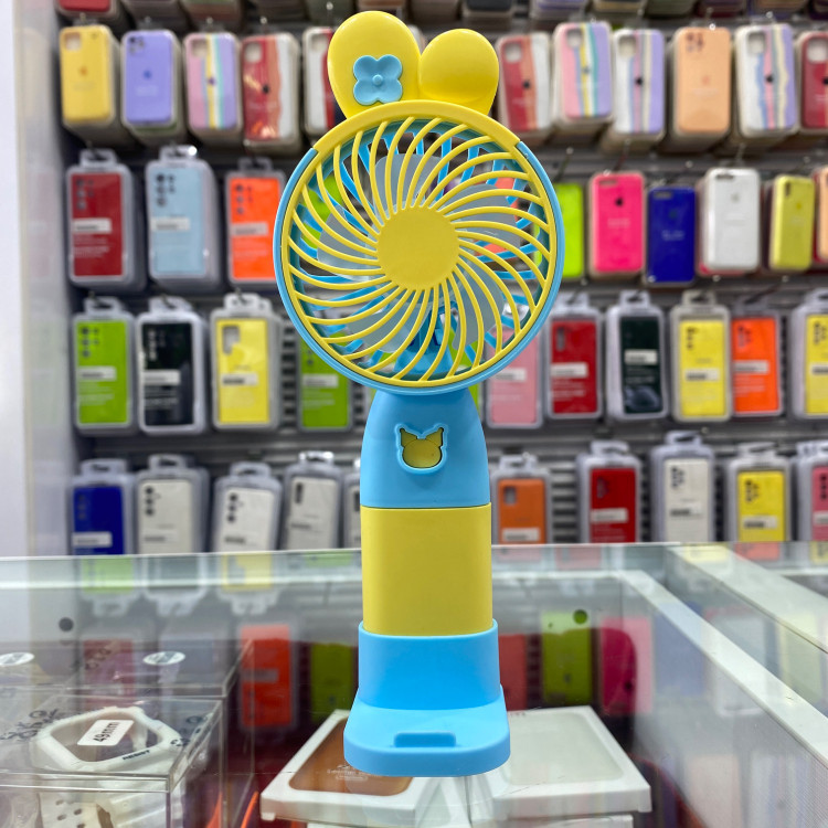 پنکه فن دستی رو میزی شارژی و استند گوشی مدل summer آبی