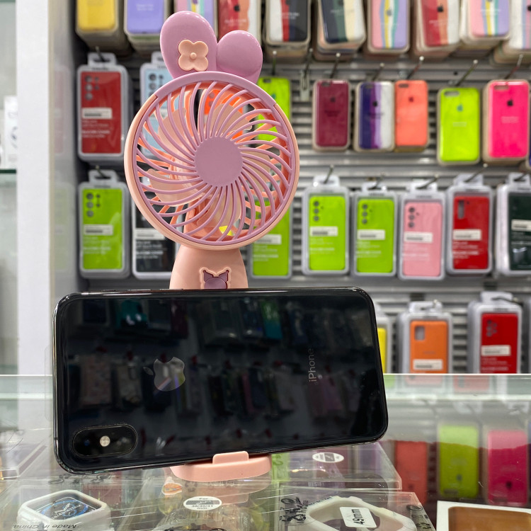 پنکه فن دستی و رو میزی شارژی دارای استند گوشی مدل handheld صورتی