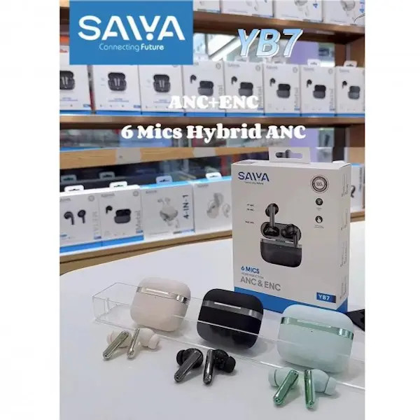 هندزفری بلوتوثی Saiya مدل YB7 دارای 6 میکروفون هیبریدی با قابلیت حذف نویز (ANC) و وضوح مکالمات (ENC) مشکی