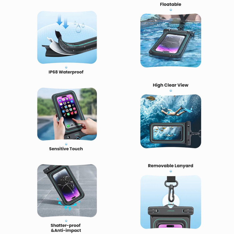 کاور ضد آب گوشی یوسمز تا 6.7 اینچ USAMS US -YD012 waterproof bag