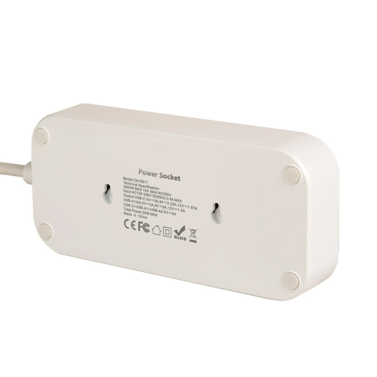 چندراهی برق هیسکا مدل CH-5511 با 3 پریز و 3 پورت شارژ USB , USB C