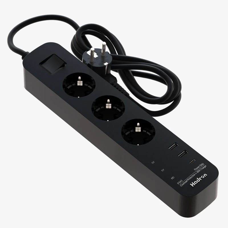 چند راهی برق هادرون P343 با شارژ سریع 30 وات 3 - Gan پریز ارت دار- USB 2 - USB C PD