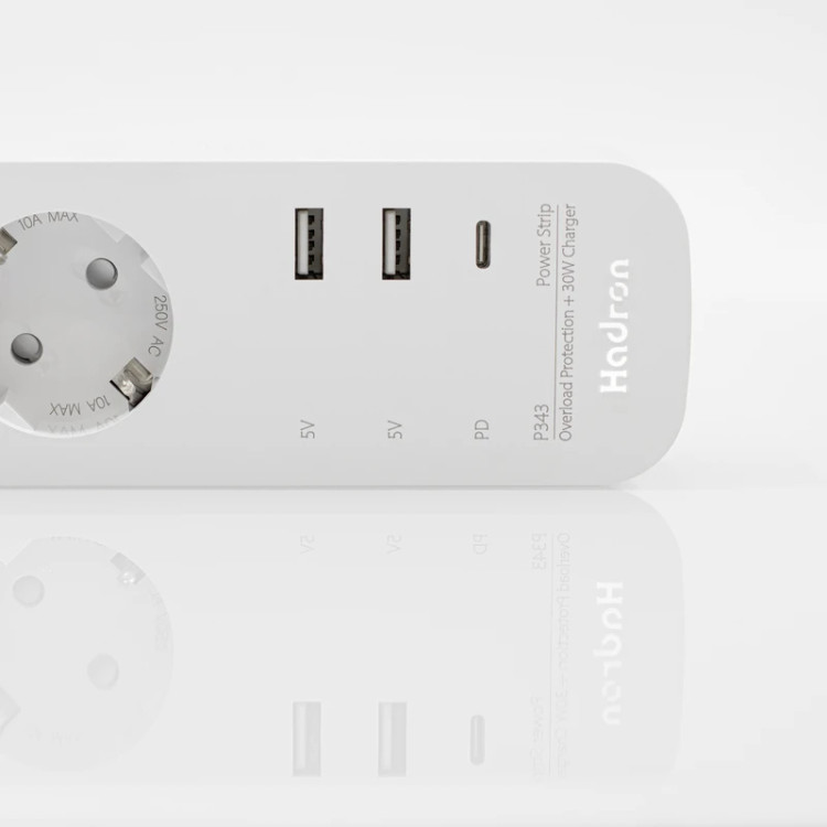 چند راهی برق هادرون P343 با شارژ سریع 30 وات 3 - Gan پریز ارت دار- USB 2 - USB C PD