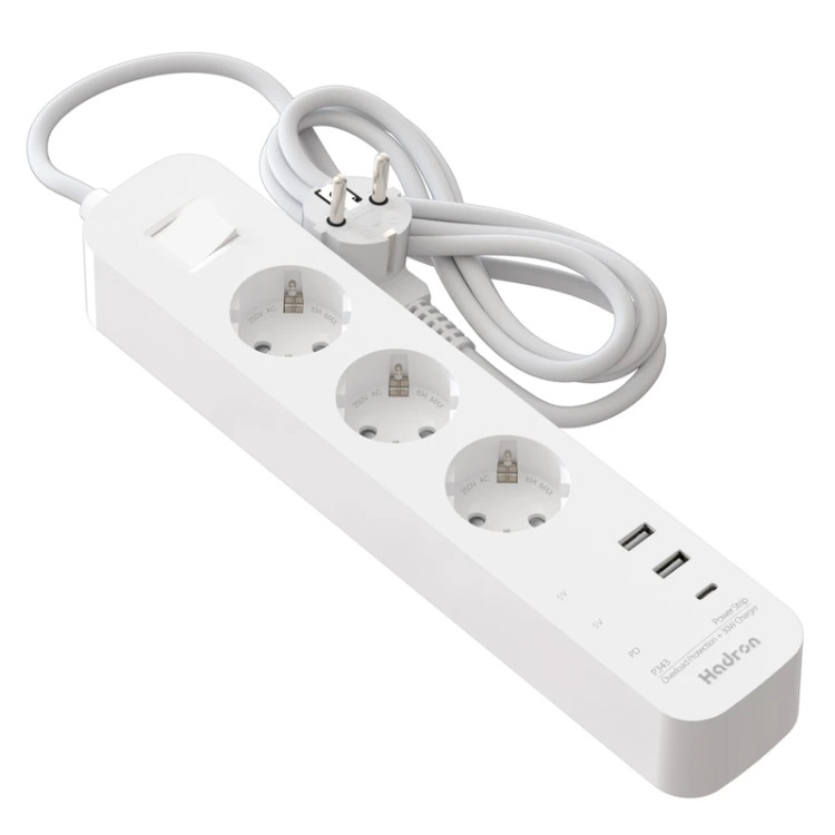 چند راهی برق هادرون P343 با شارژ سریع 30 وات 3 - Gan پریز ارت دار- USB 2 - USB C PD