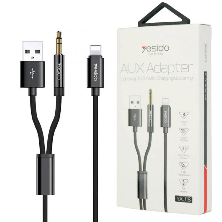 کابل تبدیل USB/جک 3.5 میلی متری به لایتنینگ یسیدو مدل YAU18 طول 1.2 متر