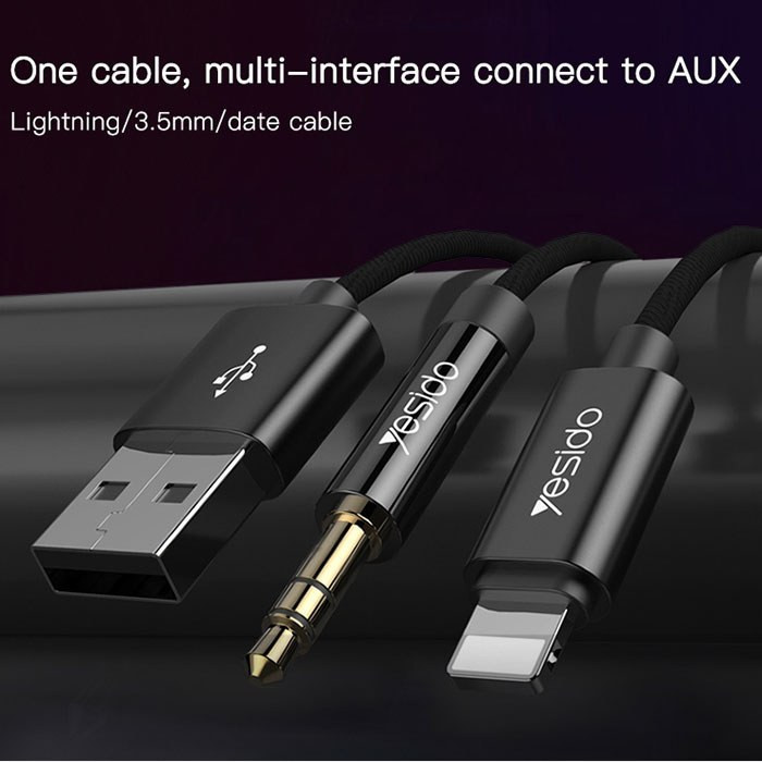 کابل تبدیل USB/جک 3.5 میلی متری به لایتنینگ یسیدو مدل YAU18 طول 1.2 متر