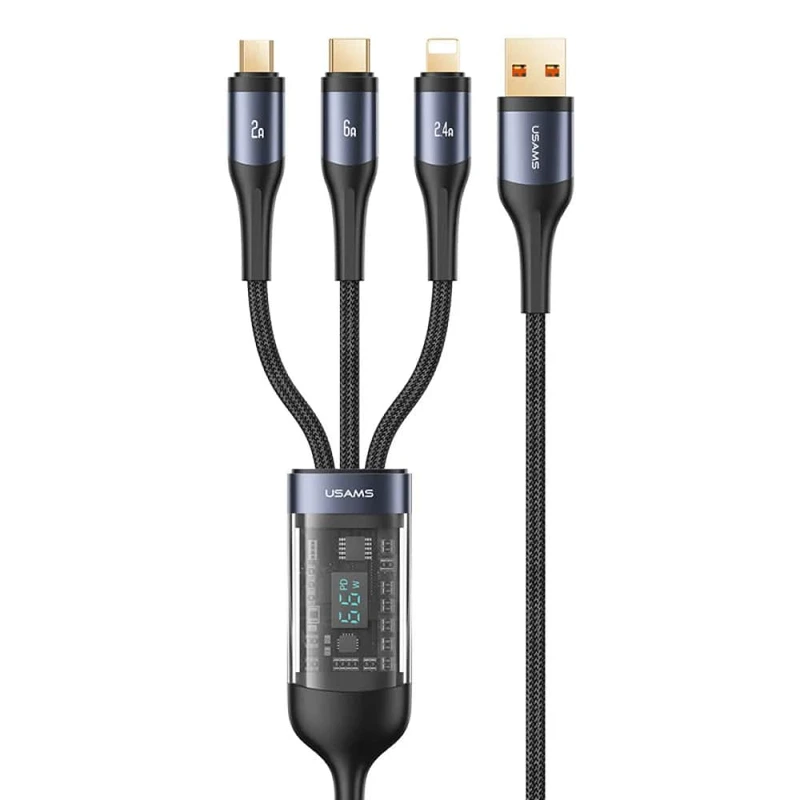 کابل تبدیل USB به microUSB/USB-C /لایتنینگ یوسمز مدل US-SJ582 طول 1.2 متر