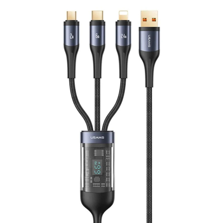 کابل تبدیل USB به microUSB/USB-C /لایتنینگ یوسمز مدل US-SJ582 طول 1.2 متر