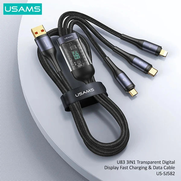 کابل تبدیل USB به microUSB/USB-C /لایتنینگ یوسمز مدل US-SJ582 طول 1.2 متر
