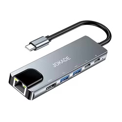 هاب و تبدیل 6 در 1 تایپ سی JOKADE مدل JC024 | HDMI 4K، PD 100W، USB 3.0 و LAN