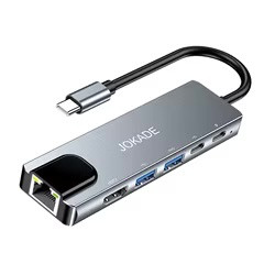 هاب و تبدیل 6 در 1 تایپ سی JOKADE مدل JC024 | HDMI 4K، PD 100W، USB 3.0 و LAN