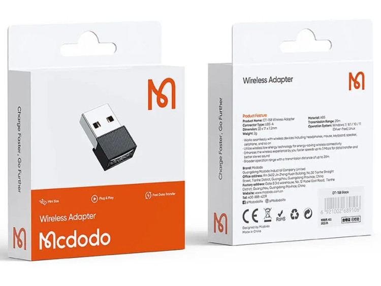 دانگل بلوتوث یو اس بی مکدودو اصلی MCDODO OT-1580 BT V5.1 Wireless USB Adapter