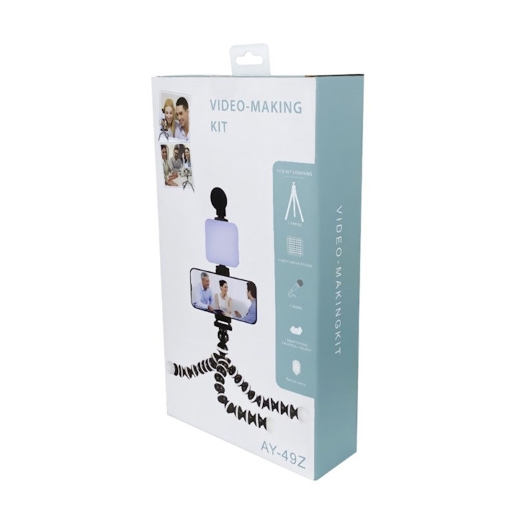 کیت تولید محتوا مدل AY-49Z به همراه نور LED میکروفون و سه پایه منعطف و هولدر موبایل