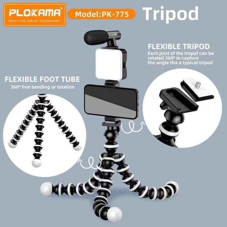 کیت تولید محتوا مدل AY-49Z به همراه نور LED میکروفون و سه پایه منعطف و هولدر موبایل