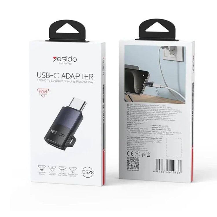 تبدیل lightning به usb c/مبدل OTG لایتنینگ به تایپ سی یسیدو YESIDO GS28