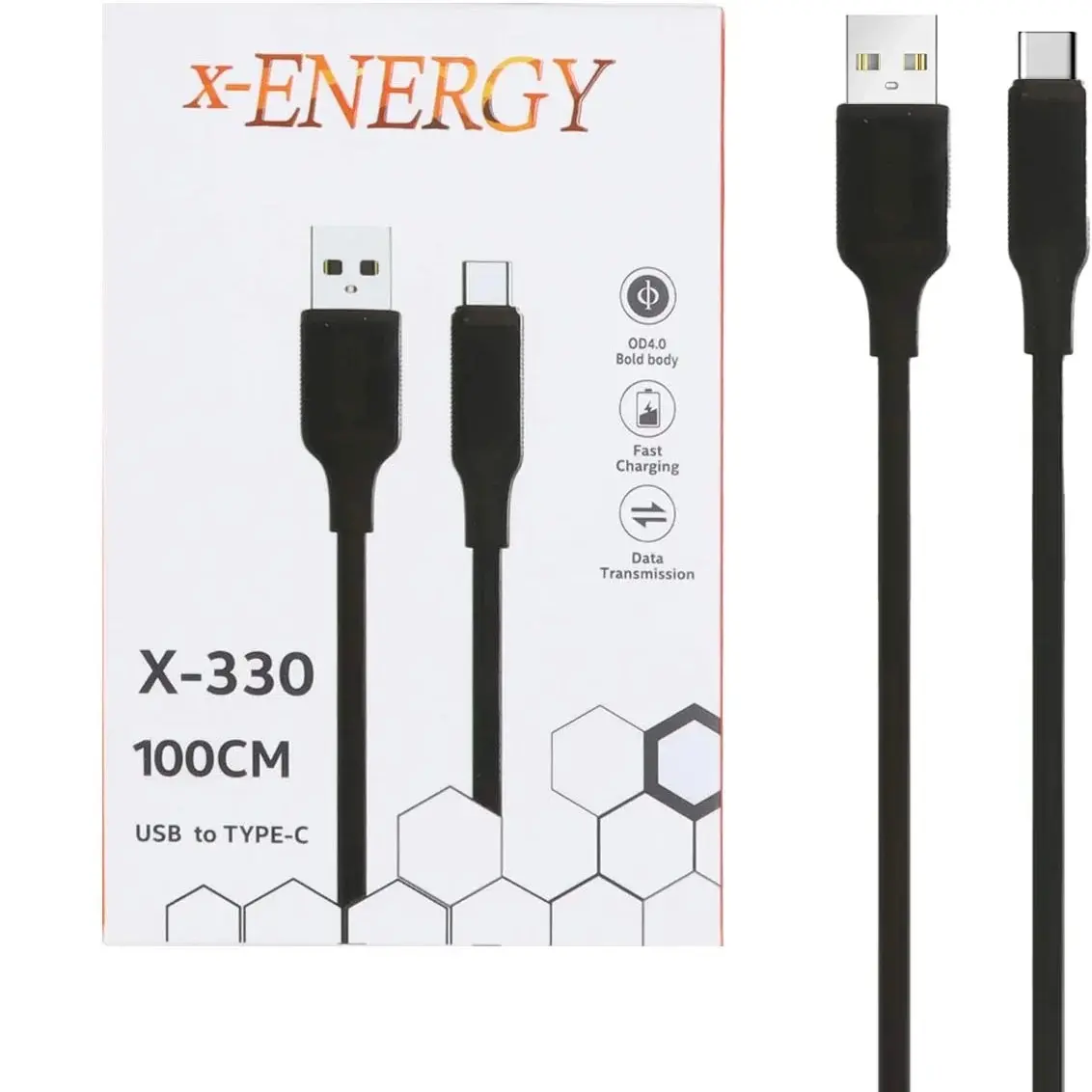 کابل شارژ فست X-Energy Type-C مدل X-330 - مشکی (گارانتی IPM) یو اس بی به تایپ سی
