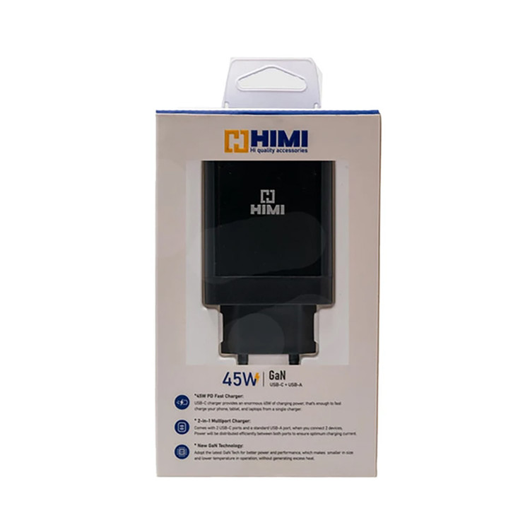 شارژر دیواری فست و PD دو پورت HIMI مدل Nitro Max VQ-T11 45W - مشکی (6 ماه گارانتی تعویض شرکتی) USB C و USB