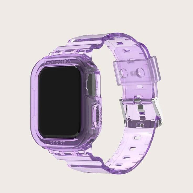 کاور و بند اپل اپل واچ به سایز های 38/40/41 apple watch بنفش کم رنگ شفاف مدل جیشاک