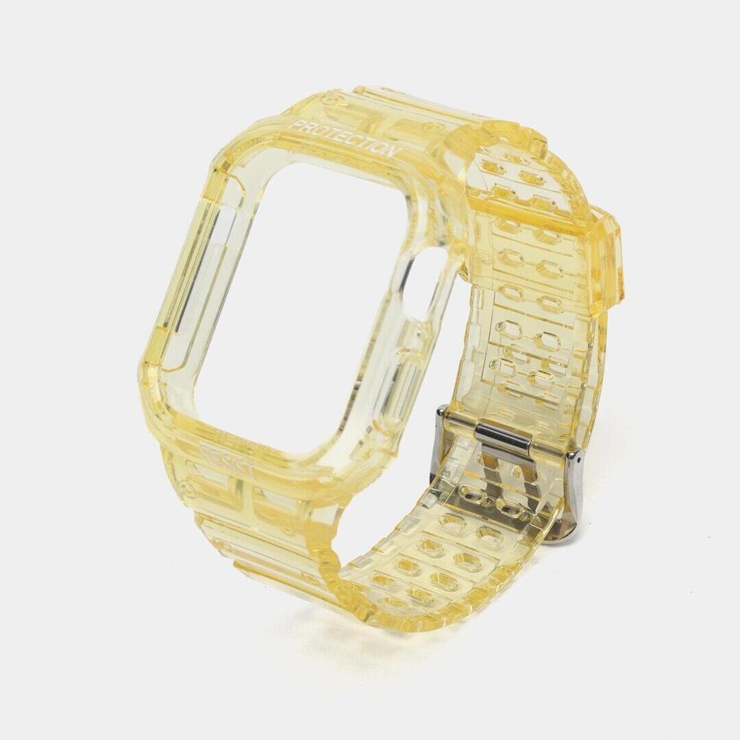 کاور و بند اپل اپل واچ به سایز های 42/44/45 apple watch زرد شفاف مدل جیشاک