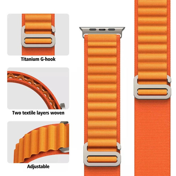 بند پارچه ایی برزنتی اپل واچ لوپ آلپاین مدل Durapro Flex مناسب apple Watch سایز 42/44/45/49 مشکی و نارنجی