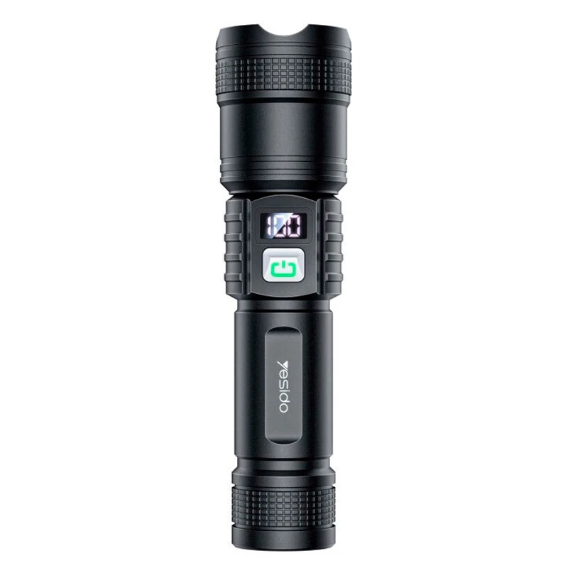 چراغ قوه شارژی yesido tc11 زوم دار led با نمایشگر دیجیتال و باتری 1200