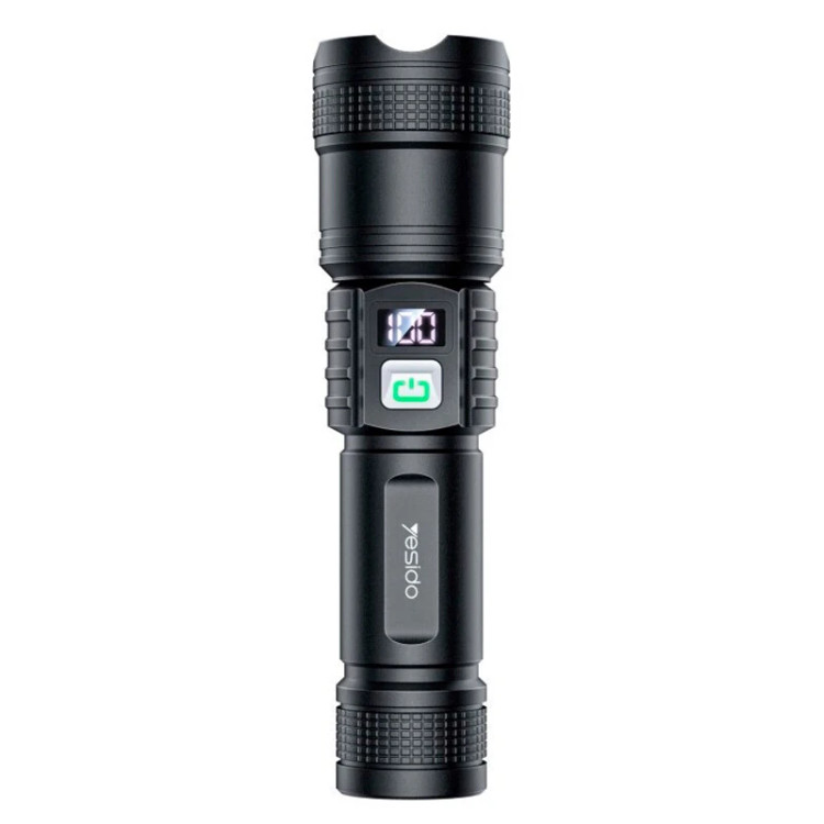 چراغ قوه شارژی yesido tc11 زوم دار led با نمایشگر دیجیتال و باتری 1200