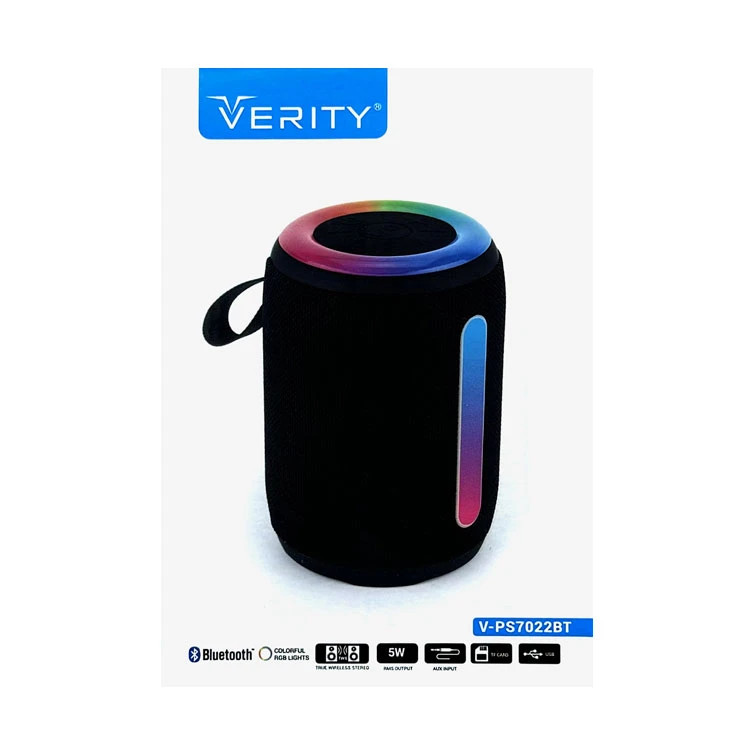 اسپیکر بلوتوثی وریتی verity v ps7022BT با توان 5 وات نور پردازی و گارانتی قابل حمل