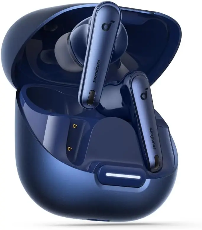 هدفون بلوتوثی انکر مدل Soundcore Liberty 4 با نویز کنسلینگ فعال (ANC)، دارای سنسور نوری داخل گوش و مقاوم در برابر رطوبت و عرق سرمه ایی