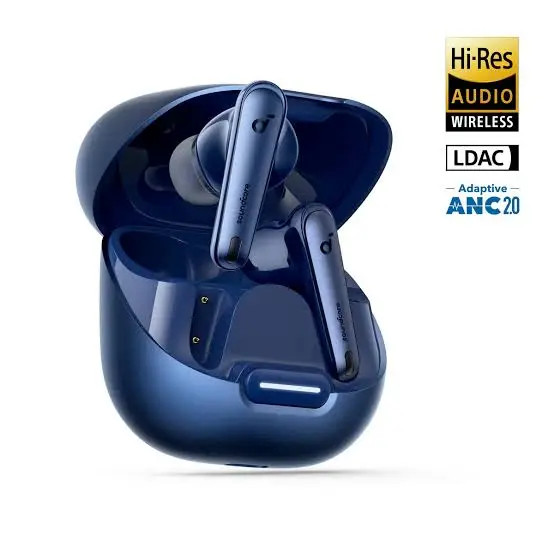 هدفون بلوتوثی انکر مدل Soundcore Liberty 4 با نویز کنسلینگ فعال (ANC)، دارای سنسور نوری داخل گوش و مقاوم در برابر رطوبت و عرق سرمه ایی