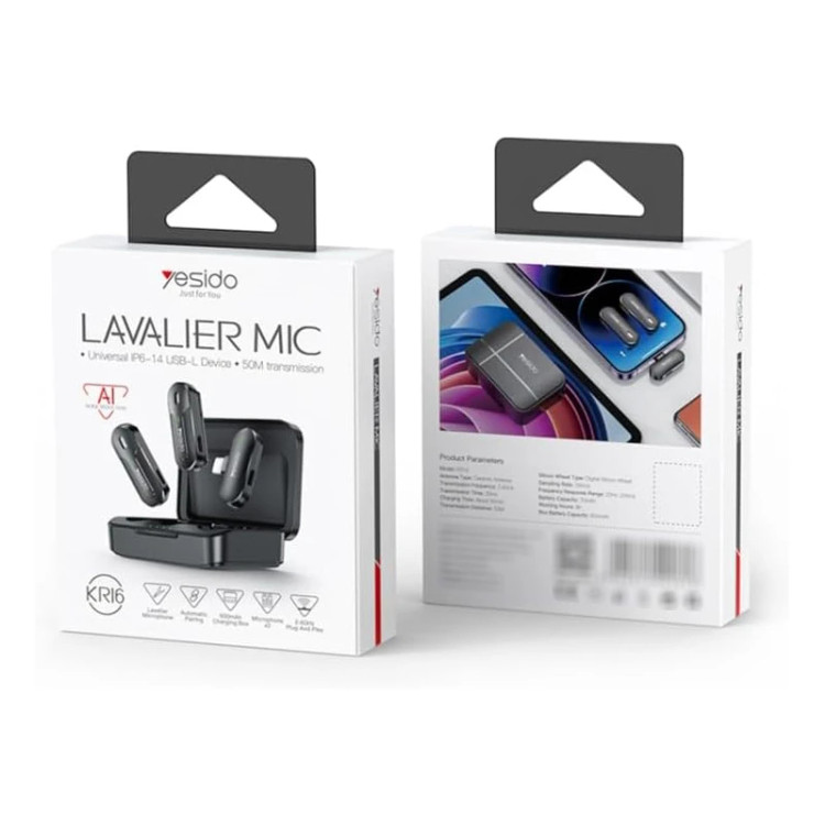 میکروفن یقه ای بی سیم یسیدو مدل KR16 با رابط لایتنینگ YESIDO KR16 lightning اصلی