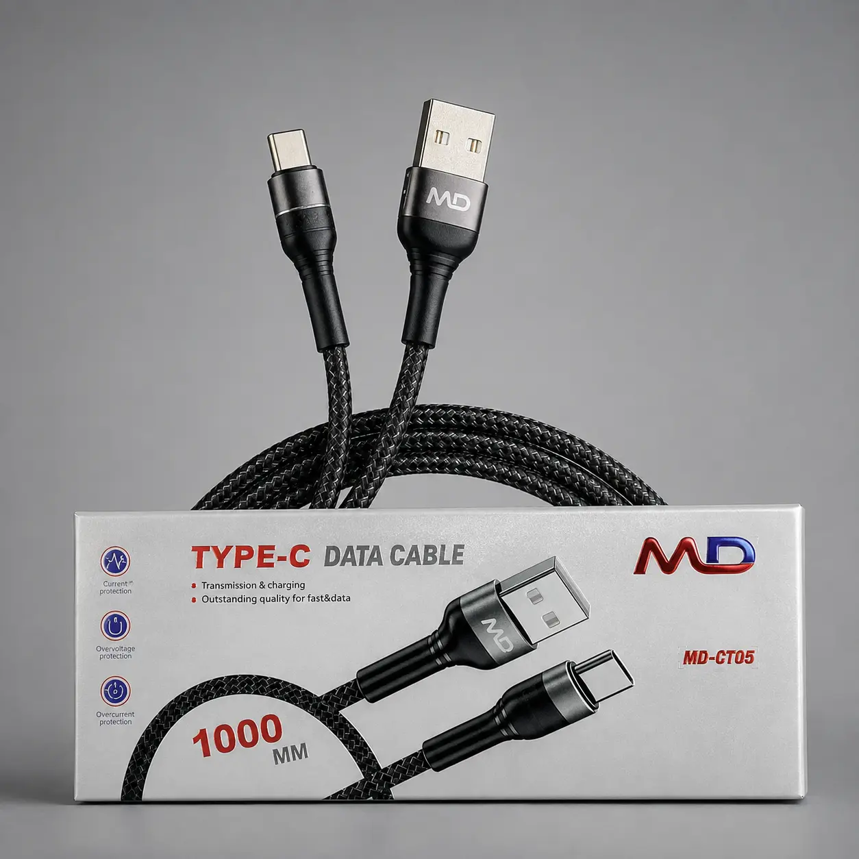 کابل شارژ و انتقال داده کنفی مشکی MD مدل MD-CT05 به طول 1 متر USB به Type-C