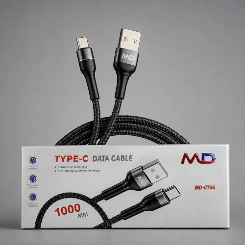 کابل شارژ و انتقال داده کنفی مشکی MD مدل MD-CT05 به طول 1 متر USB به Type-C