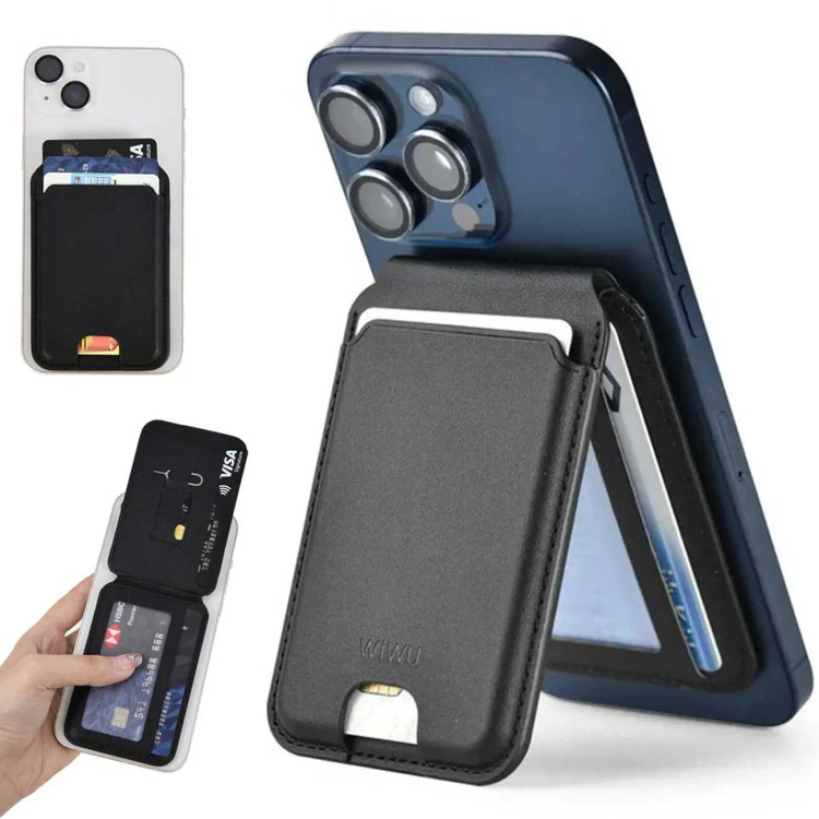 ولت ( جا کارتی ) چرمی مگ سیف اپل Apple iphone MagSafe Leather Wallet استند شو مشکی