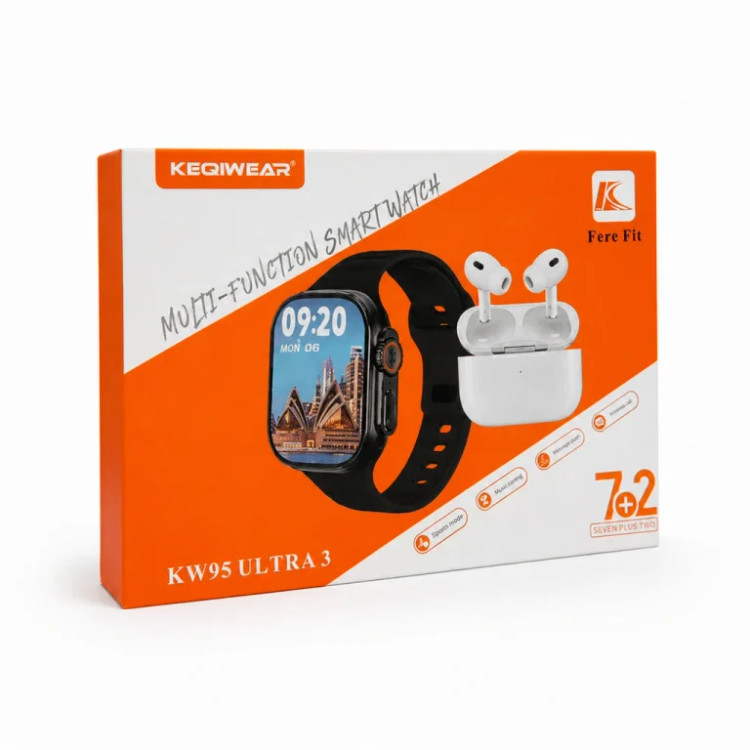 پک ساعت هوشمند و ایرپاد KW95 Ultra 3 و ایرپاد برند KEQIWEAR