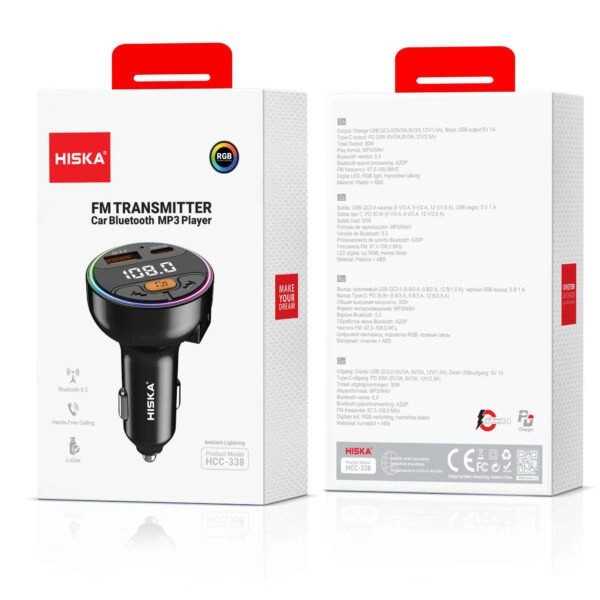 شارژر فندکی و اف ام پلیر بلوتوثی 30 وات هیسکا HCC-338