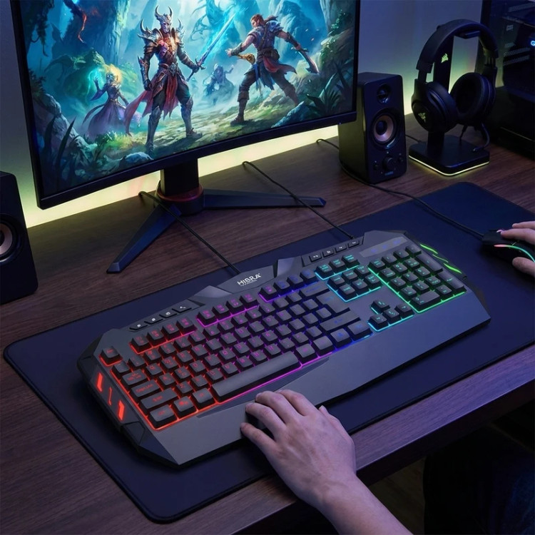کیبورد گیمینگ هیسکا مدل HX-KEG400 RGB، سوییچ ممبران، Full-Size نورپردازی RGB اتصال USB گیمینگ