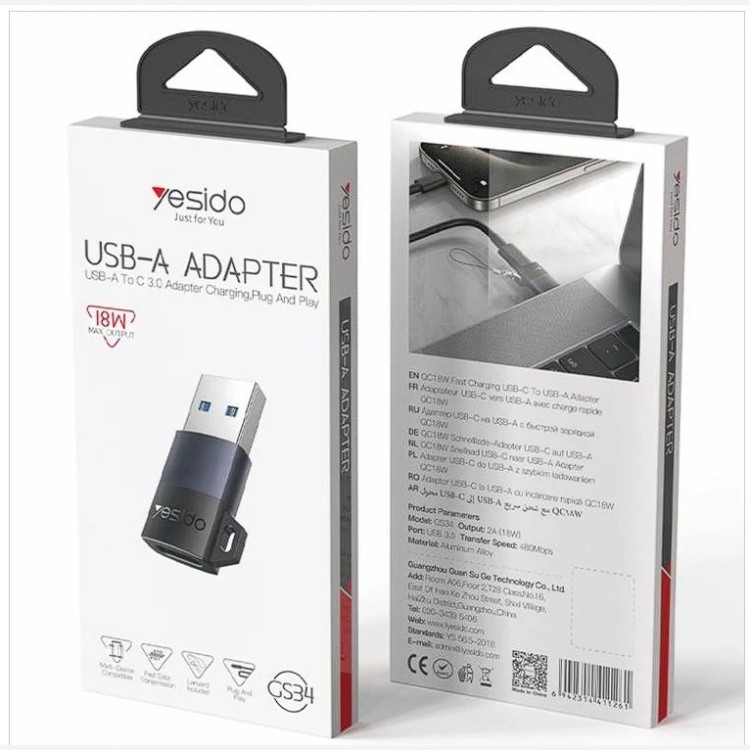 مبدل Type-C به USB یسیدو Yesido GS34 تایپ سی به یو اس بی OTG
