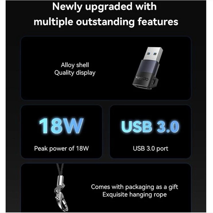 مبدل Type-C به USB یسیدو Yesido GS34 تایپ سی به یو اس بی OTG