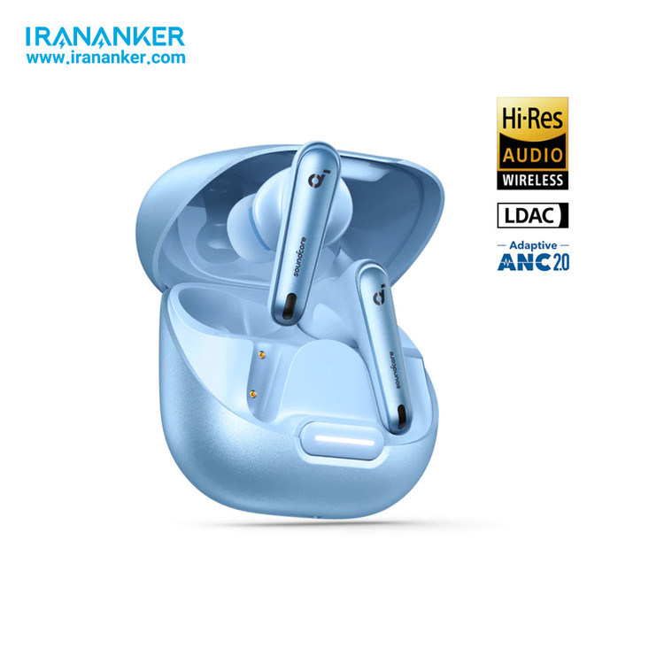 هدفون بلوتوثی انکر مدل Soundcore Liberty 4 با نویز کنسلینگ فعال (ANC)، دارای سنسور نوری داخل گوش و مقاوم در برابر رطوبت و عرق آبی آسمانی