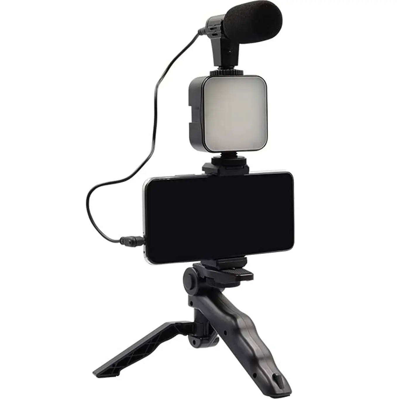کیت تولید محتوا مدل به همراه نور LED میکروفون و سه پایه و هولدر موبایل