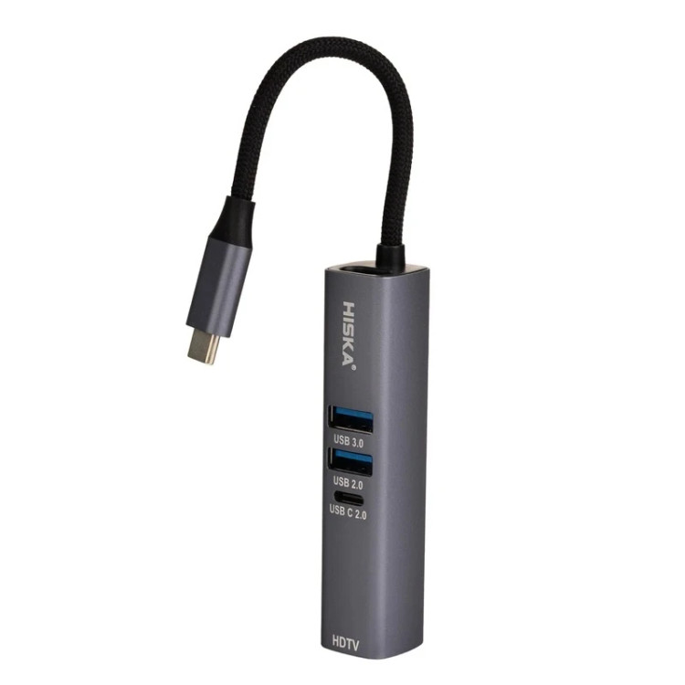 هاب 7 پورت USB-C هیسکا مدل HR-53 خاکستری با گارانتی هیسکا سرویس