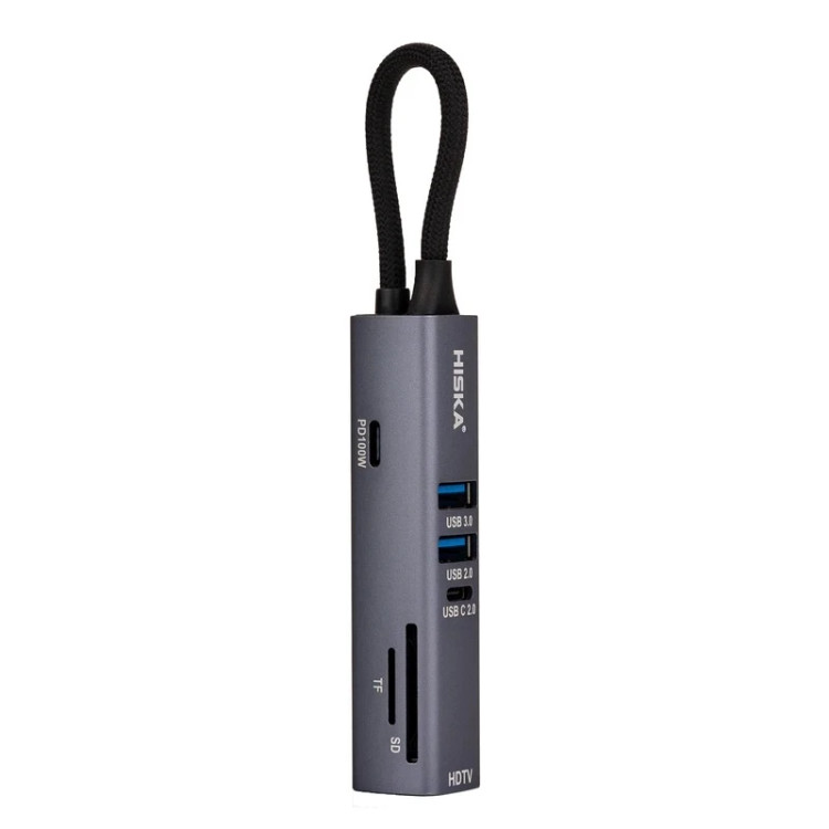 هاب 7 پورت USB-C هیسکا مدل HR-53 خاکستری با گارانتی هیسکا سرویس