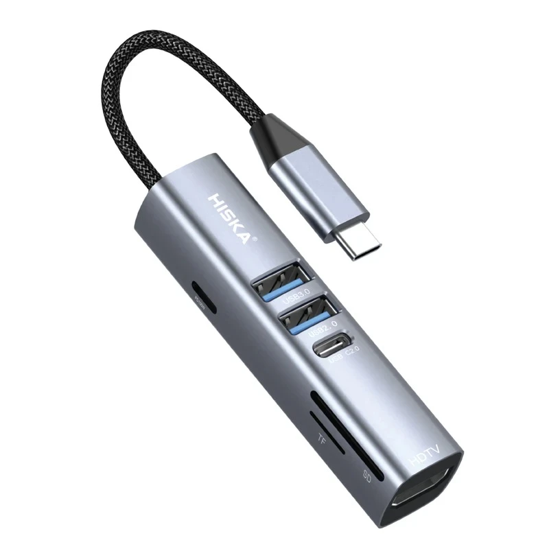 هاب 7 پورت USB-C هیسکا مدل HR-53 خاکستری با گارانتی هیسکا سرویس