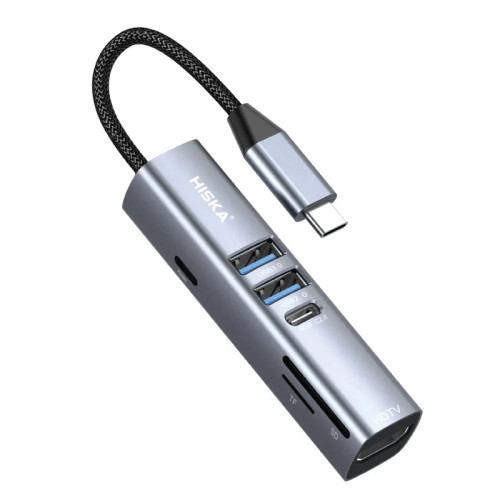 هاب 7 پورت USB-C هیسکا مدل HR-53 خاکستری با گارانتی هیسکا سرویس