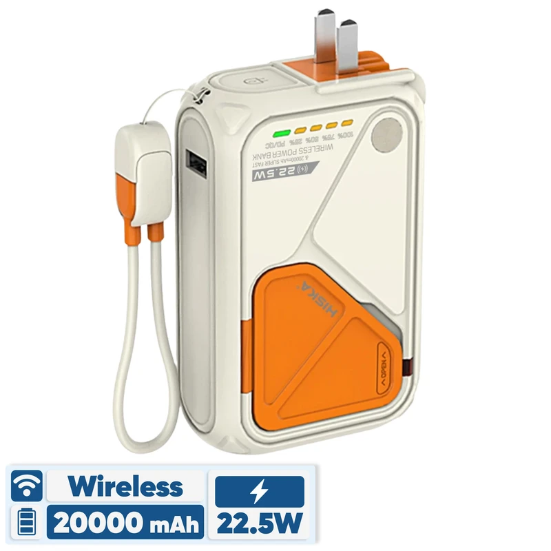 پاوربانک بیسیم وایرلس 22.5 وات هیسکا مدل HP-223PD ظرفیت 20000 میلی آمپر ساعت با گارانتی معتبر هیسکا سرویس