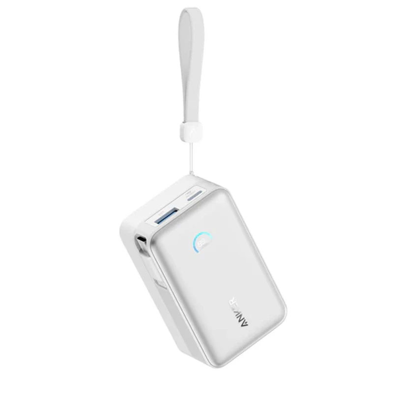 پاوربانک فست شارژ 45 وات انکر مدل A1638 ظرفیت 10000 میلی آمپر ساعت با کابل متصل USB C نقره ایی