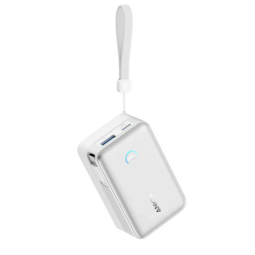 پاوربانک فست شارژ 45 وات انکر مدل A1638 ظرفیت 10000 میلی آمپر ساعت با کابل متصل USB C نقره ایی