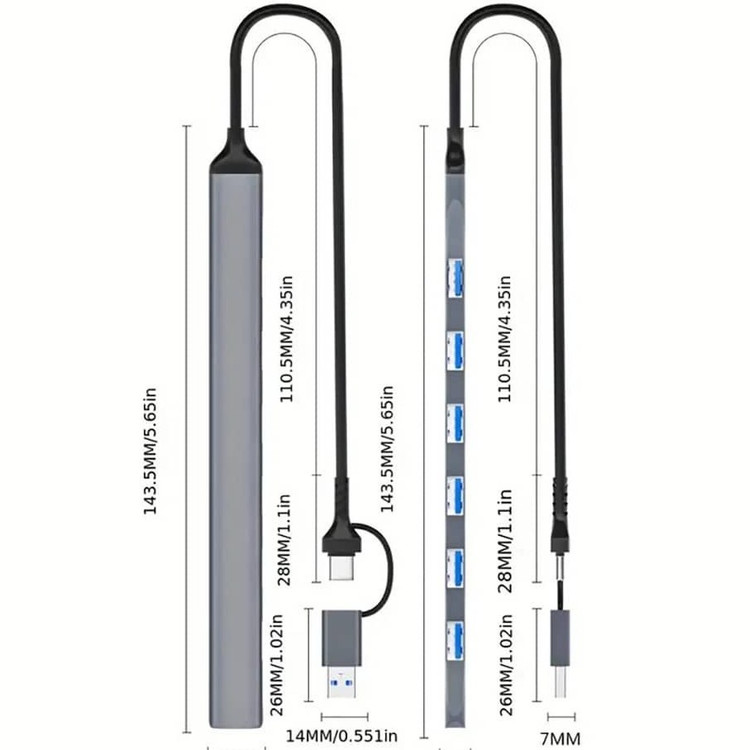 هاب تایپ سی هفت پورت پی نت مدل T-7602 با تبدیل USB